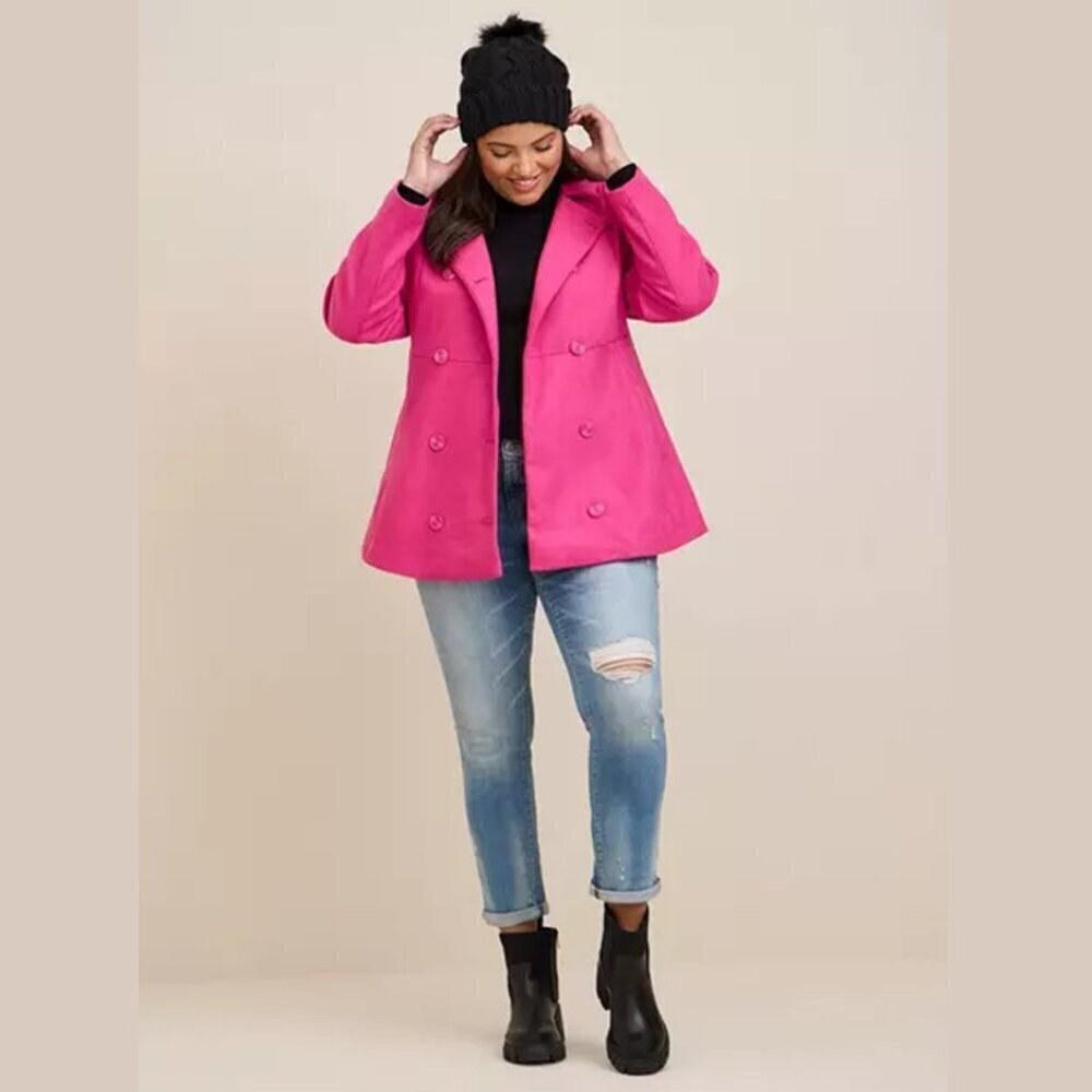 Torrid - Wool Peplum Button Front Coat In Pink Glow